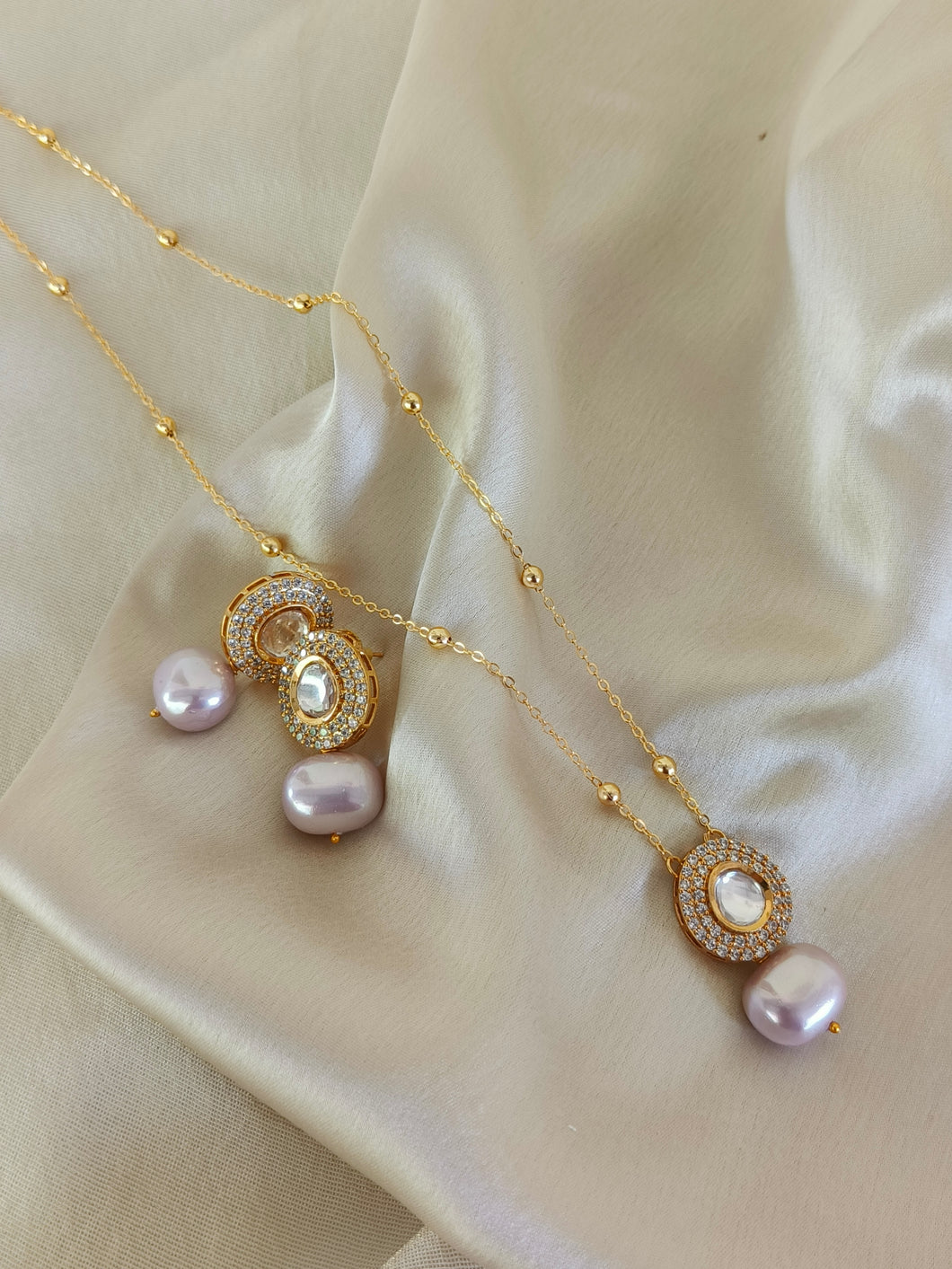 Kundan & CZ Chain Necklace Set